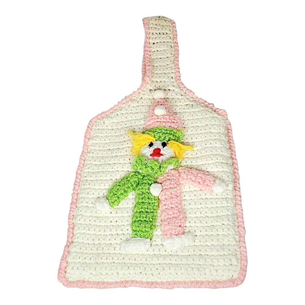 Handmade Knit Clown Girl's Cottage Whimsical Decor Pastel Handbag Toy Purse OS